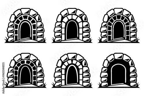Stone Cave Silhouette Vector Set – Rock and Mountain Caves Collection

