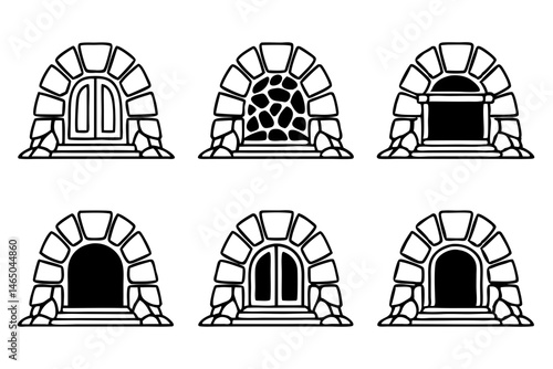 Stone Cave Silhouette Vector Set – Rock and Mountain Caves Collection

