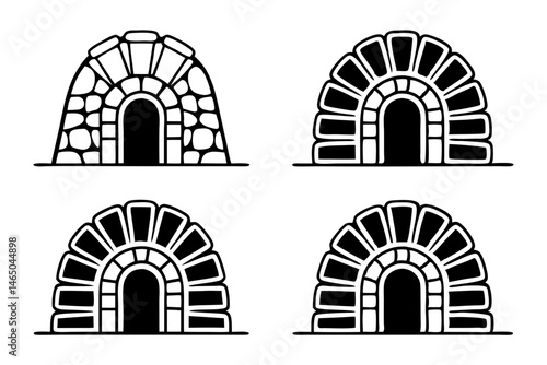 Stone Cave Silhouette Vector Set – Rock and Mountain Caves Collection

