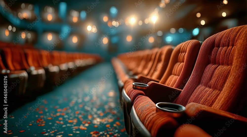 Empty Cinema Hall With Red Seats Ready for the Next Movie Screening in the Evening