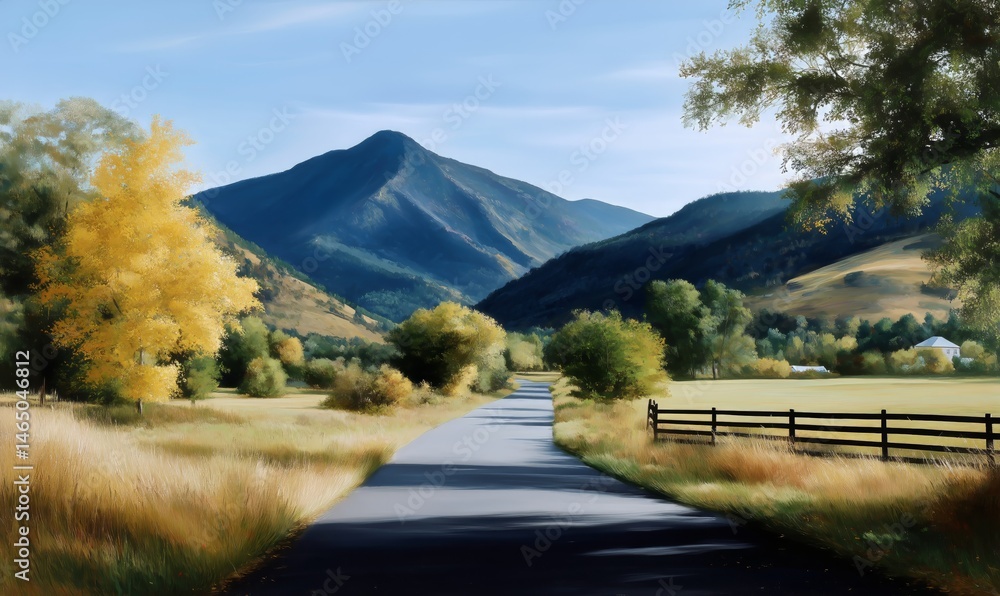 Scenic Mountain Landscape With Autumn Colors in a Tranquil Valley