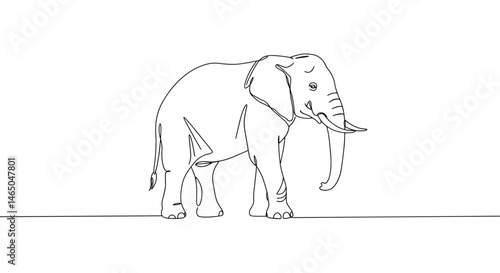 Single-line drawing of an elephant standing on a white background  