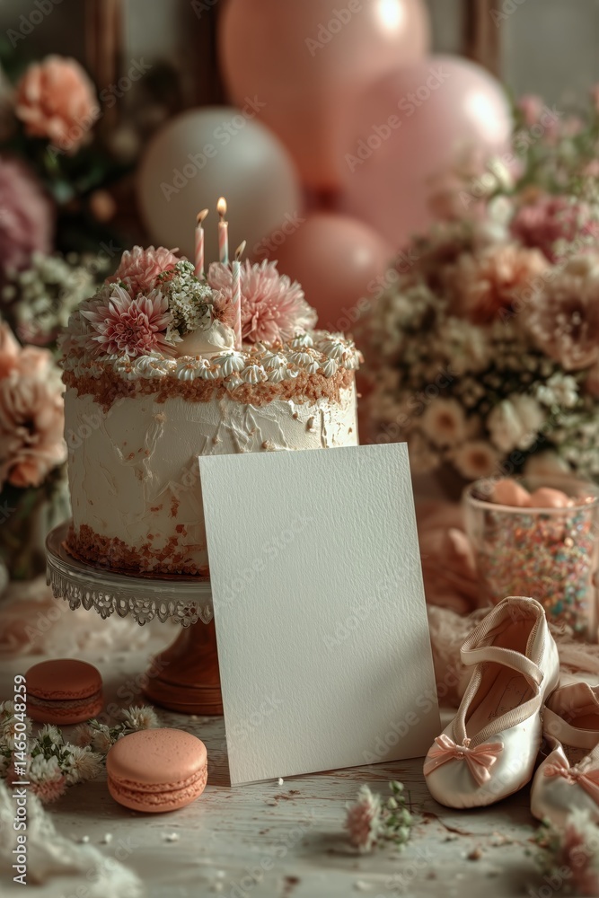 Elegant Dessert Table With Ballet Slippers and Floral Decorations for a Special Celebration