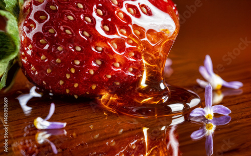 Strawberry with Honey and Purple Flowers 