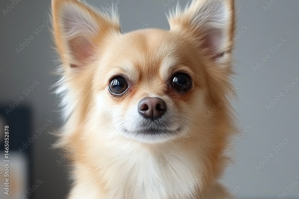 Small dog with large expressive ears tilts its head in playful curiosity indoors Small dog with large expressive ears tilts its head in playful curiosity indoors