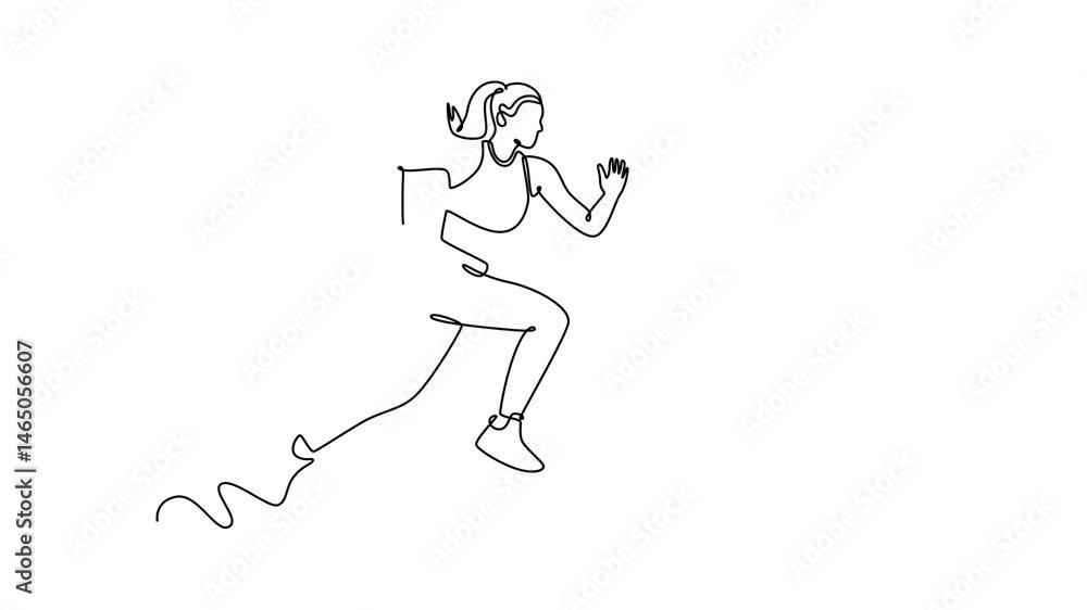 Animated self drawing of continuous line draw female athlete sprint on running track outdoor on stadium. Fitness exercise woman runner cardio workout routine for race. Full length one line animation Animated self drawing of continuous line draw female athlete sprint on running track outdoor on stadium. Fitness exercise woman runner cardio workout routine for race. Full length one line animation