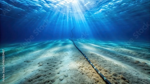 Dark blue water with an underwater cable laid on the ocean floor