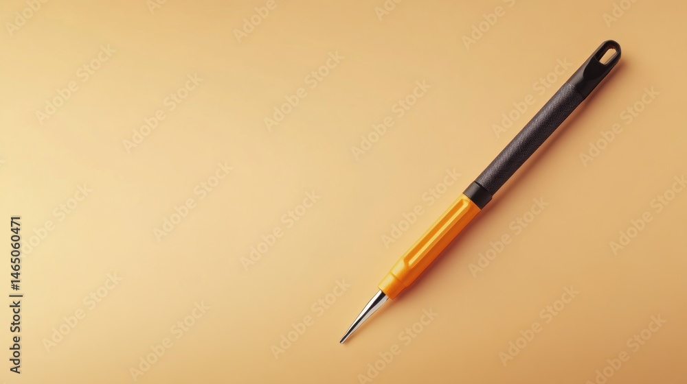 Orange and black writing instrument on a beige surface Orange and black writing instrument on a beige surface