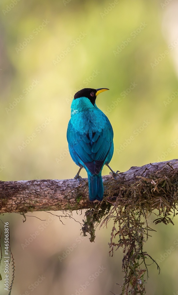 Obraz premium Green Honeycreeper (Chlorphanes spiza) male, in a rain forest at Las Cruces Biological Station in southern Costa Rica, Central America.