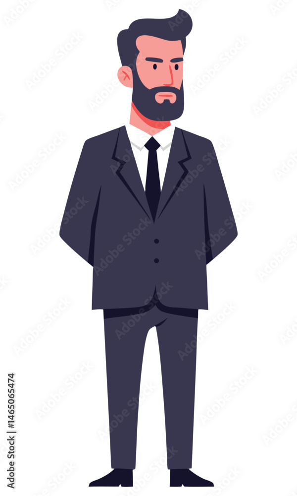 Confident Businessman in Suit Standing with Serious Expression in Finance Concept Illustration Confident Businessman in Suit Standing with Serious Expression in Finance Concept Illustration
