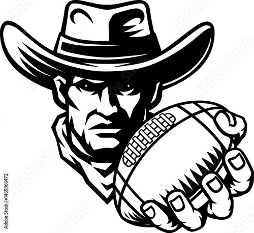 Cowboy man cowboys American football sports team mascot holding football ball