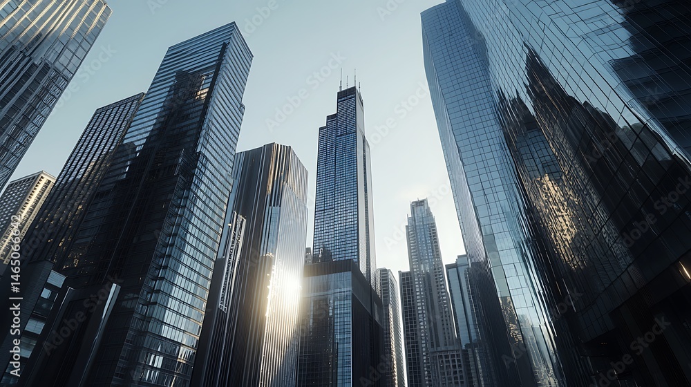 Fototapeta premium Golden skyline view of downtown Chicago buildings high resolution picture