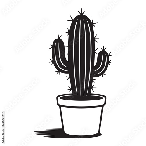 a cactus in a pot on transparent, representing nature and minimalism Vector Black silhouette. with white background