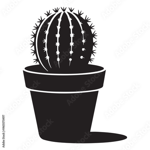 a cactus in a pot on transparent, representing nature and minimalism Vector Black silhouette. with white background