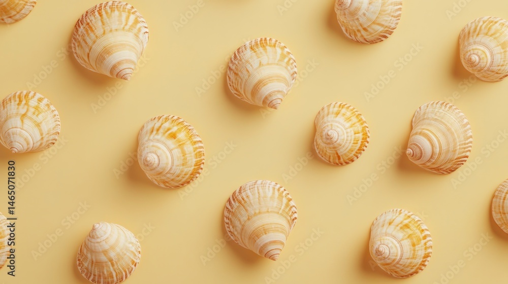 Seashell pattern on pastel yellow background Seashell pattern on pastel yellow background