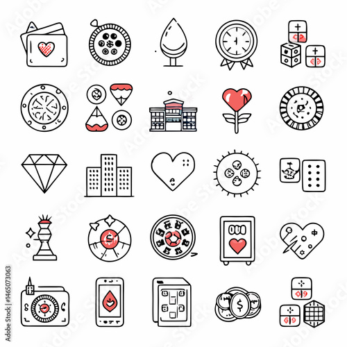 Collection of Casino and Gambling Doodle Icons