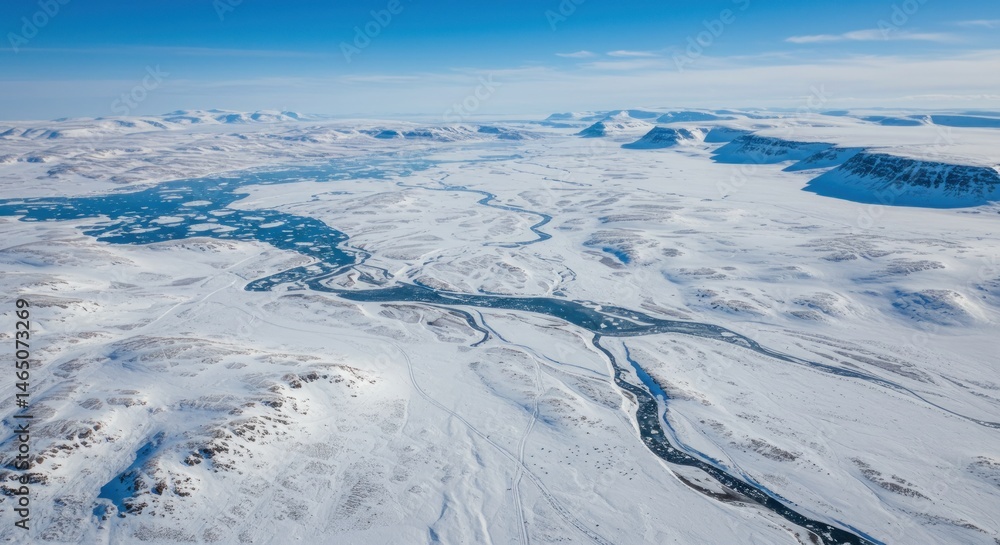 Snowy landscape with winding river Snowy landscape with winding river