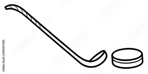 Photography Simple Line Drawing of Hockey Stick and Puck