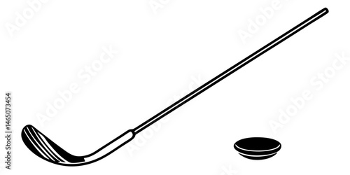 Canvas Print Black and White Illustration of a Hockey Stick and Puck