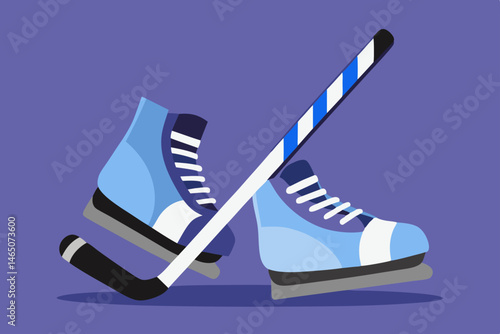 Canvas Print Ice Hockey Skates and Stick Graphic Illustration