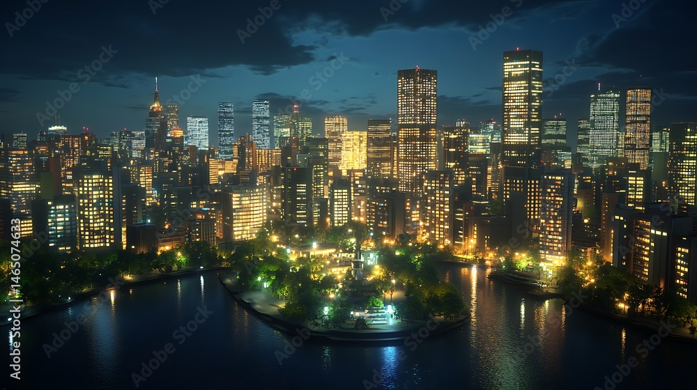 Obraz premium Nightfall in Tokyo city with glowing tower lights high resolution picture