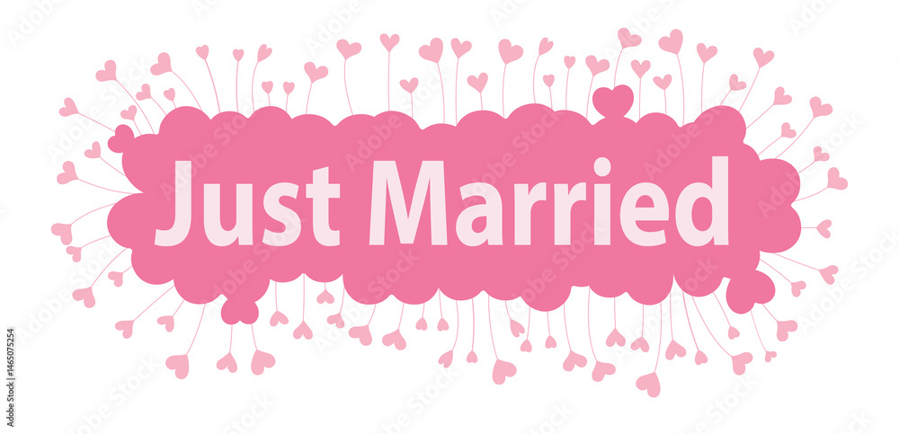just married word in pink hearts background just married word in pink hearts background