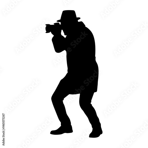 Detective taking photos silhouette. Vector image
