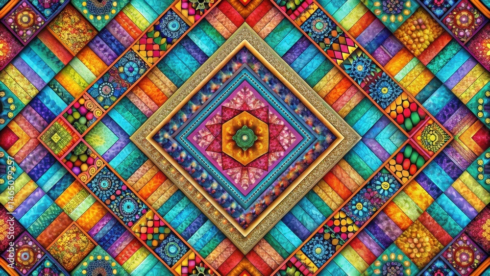 Abstract geometric patterns on a colorful irregular square background with intricate shapes and vibrant colors , textures, geometric shapes Abstract geometric patterns on a colorful irregular square background with intricate shapes and vibrant colors , textures, geometric shapes