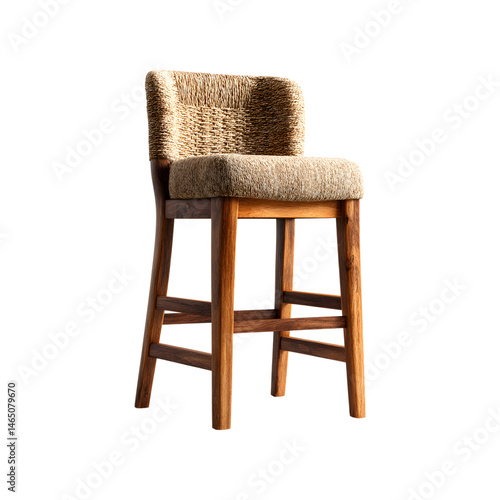 Elegant Wooden Bar Stool with Woven Fabric Seat and Natural Finish for Cozy Interiors