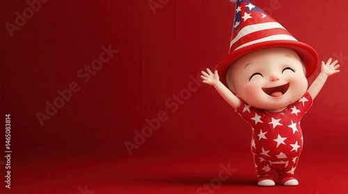 Cute cartoon baby celebrating their first 4th of July