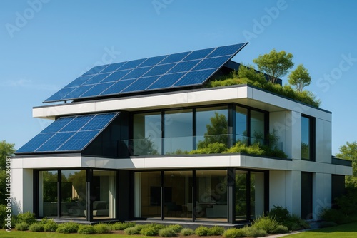 Wallpaper Mural Solar-Powered Smart House with Rooftop Garden, Glass Walls, and Sustainable Design Features

 Torontodigital.ca