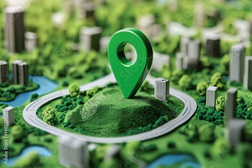 The green pin serves as a marker for eco-friendly initiatives in modern cities.