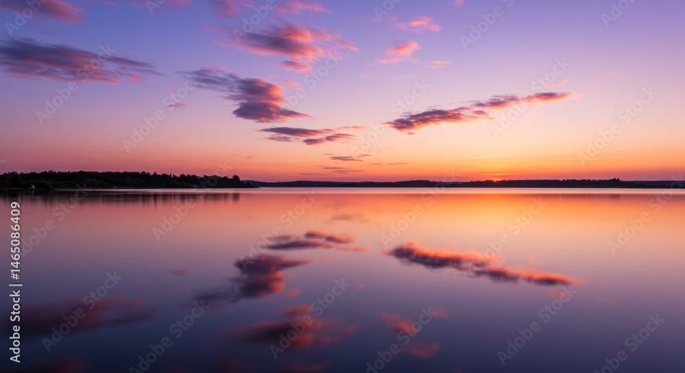 Tranquil sunset over calm lake Tranquil sunset over calm lake