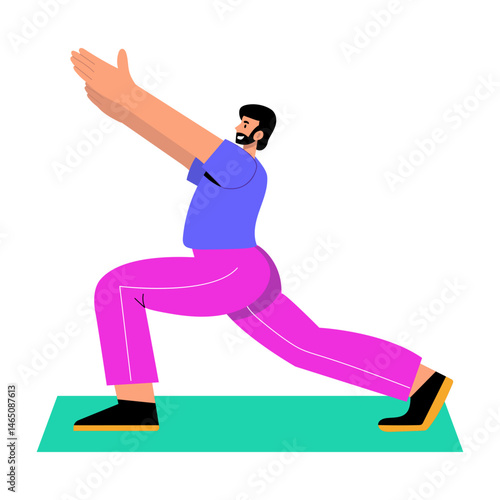 A flat style illustration showing a character doing forward lunges exercise