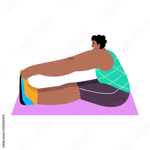 A flat style illustration showing a man doing hamstring stretching