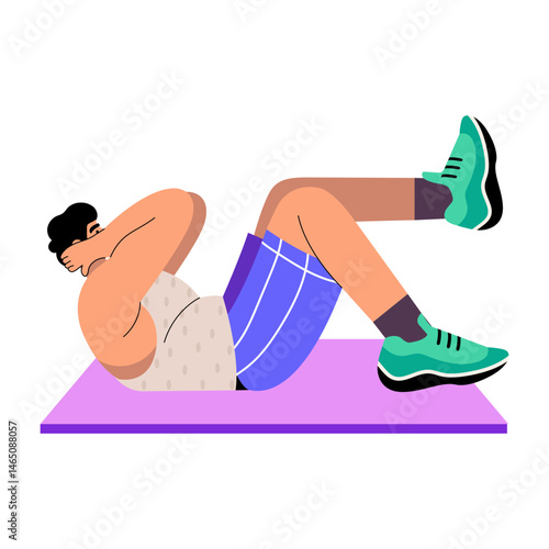 A flat style illustration showing a character doing crunches