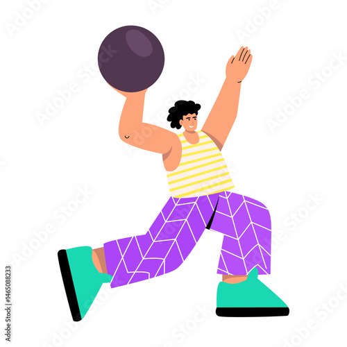 A flat style illustration showing a character doing ball training
