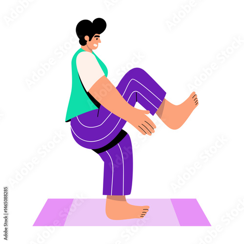 A flat style illustration showing a character doing yoga practice