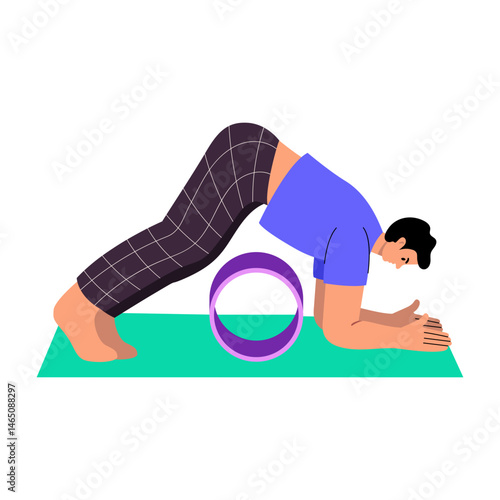 ,A flat style illustration showing a character doing yoga wheel