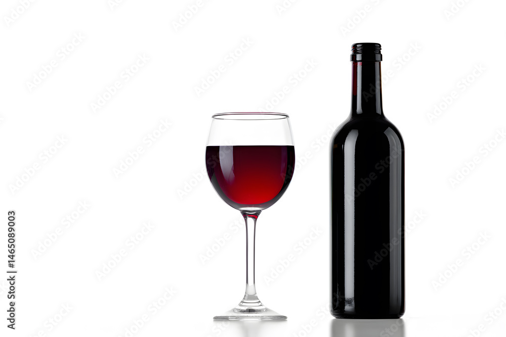 Glass of red wine with wine bottle near isolated on white background Glass of red wine with wine bottle near isolated on white background
