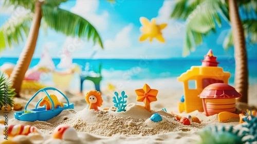 Wallpaper Mural Colorful miniature beach scene with vibrant toys, a perfect summer day Torontodigital.ca