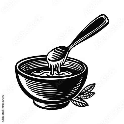 a ladle pouring soup into bowl vector art silhouette