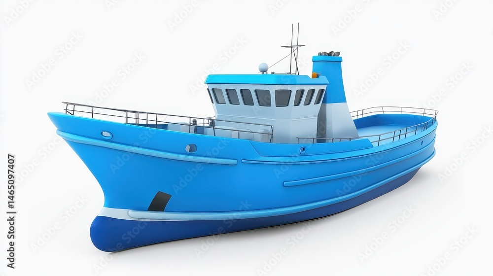 Naklejka premium A cargo ship clipart, maritime transport element, 3D illustration, deep blue tones, isolated on white background.