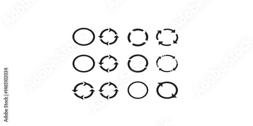 Print  circle arrow icon set. circular arrow icon, refresh, reload, rotation. black  recycle vector icon symbol. Repeat and reload icons set and arrow rotation circle