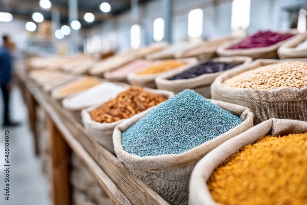 Drying process featuring diverse dried products in a colorful manufacturing environment