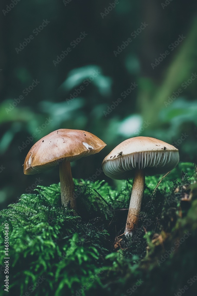 Fototapeta premium Mushroom Growing on Moss in Forest