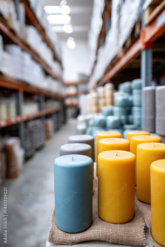 Cheerful garage displays organized candles with spacious layout for creative possibilities