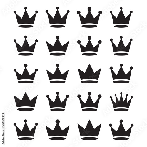 multiple black crowns silhouette with various designs, perfect for royalty, symbols, and decorative themes.