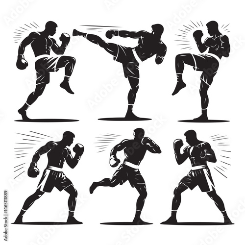 boxing silhouette icons in different fighting poses, ideal for sports, fitness, and boxing-related content.