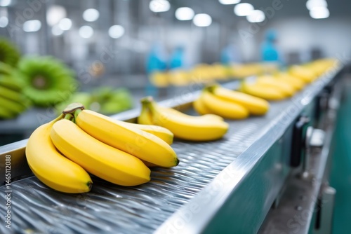 Obraz na płótnie Bright and colorful interior view of a banana processing facility showcasing peeling and packaging operations w salonie